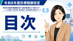 投稿についてもっと詳しく 令和8年度診療報酬改定で透析医療はどう変わる？――人工腎臓・災害対策・療法選択・地域連携の実務ポイント　目次