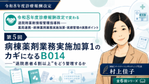 投稿についてもっと詳しく 病棟薬剤業務実施加算1のカギになるB014――“退院患者4割以上”をどう管理するか（第5回／全6回）