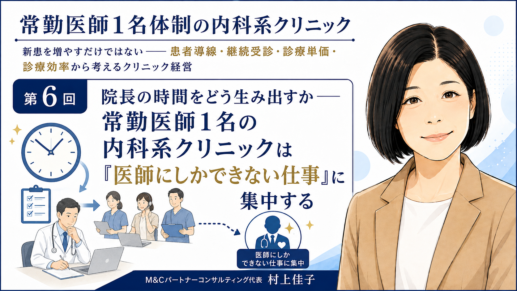 あなたが現在見ているのは 院長の時間をどう生み出すか――常勤医師1名の内科系クリニックは「医師にしかできない仕事」に集中する（第6回／全7回）